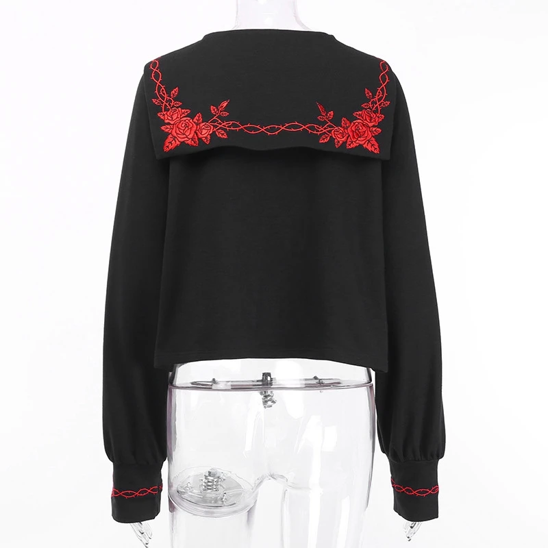 New Loose Women Hoodie Gothic Black Hooded Sweatshirt Casual Collage Wind Embroidery Lady Pullover Hoodie
New Loose Women Hoodie Gothic Black Hooded Sweatshirt Casual Collage Wind Embroidery Lady Pullover Hoodie