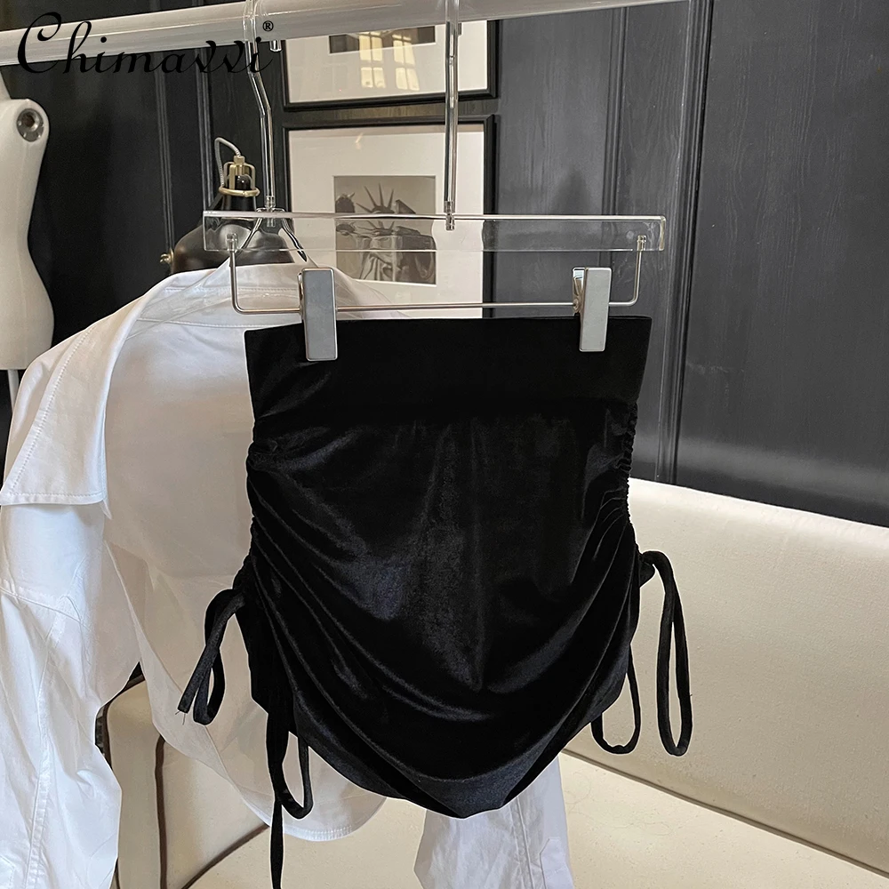2021 Autumn High Waist Slimming Skirt Women Pure Color Drawstring Mini Skirt Female Black Casual A Line Velvet Short Skirt
2021 Autumn High Waist Slimming Skirt Women Pure Color Drawstring Mini Skirt Female Black Casual A Line Velvet Short Skirt