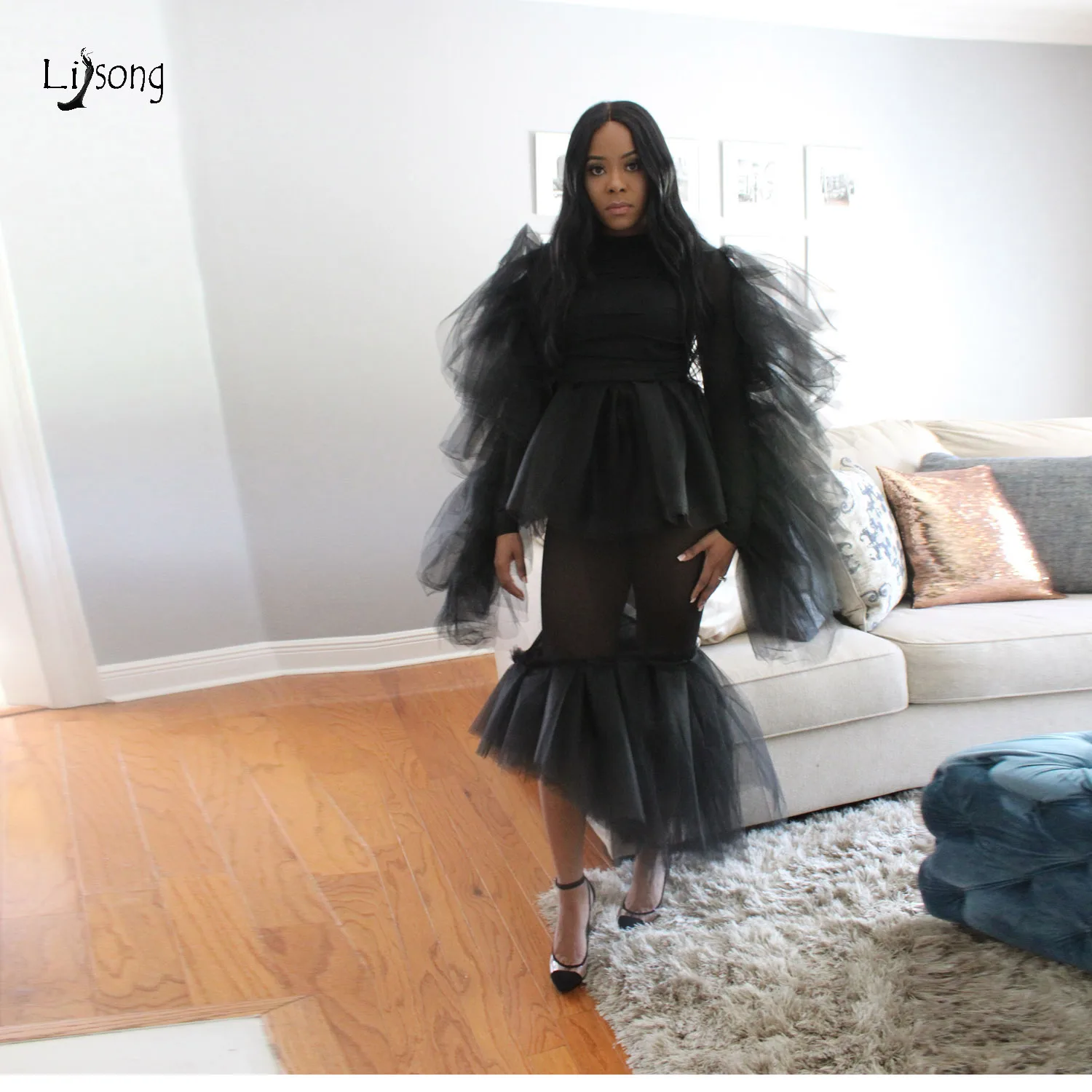 Fashion 2019 Black Tulle Mermaid Evening Dresses Ruffles Full Sleeves Tea Length Prom Gowns Modest Party Dresses
Fashion 2019 Black Tulle Mermaid Evening Dresses Ruffles Full Sleeves Tea Length Prom Gowns Modest Party Dresses