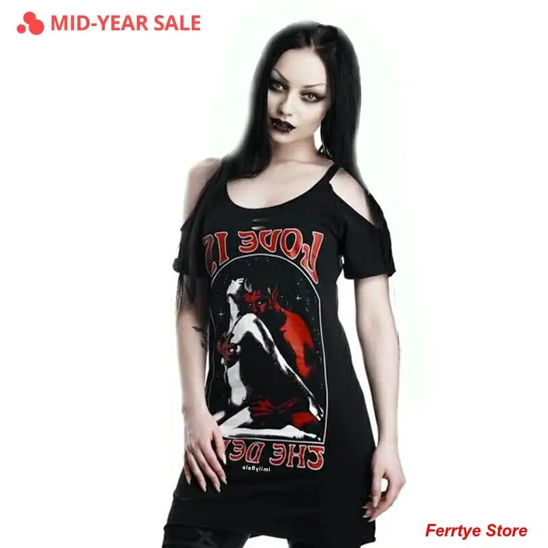 Imily Bela Casual Gothic T-shirt Women O Neck Off Shoulder Short Sleeve Devil Print Hollow Out Long T Shirt Summer Tshirt S-3XL
Imily Bela Casual Gothic T-shirt Women O Neck Off Shoulder Short Sleeve Devil Print Hollow Out Long T Shirt Summer Tshirt S-3XL