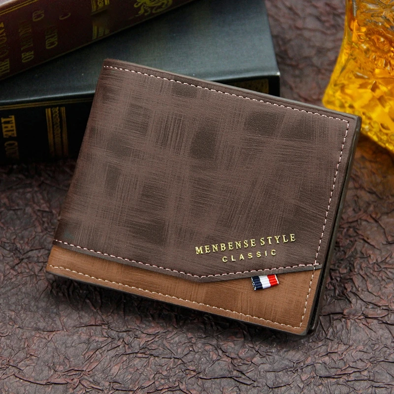 

Fashion Men's Wallet Money Bag Solid Color Leather Business Short Wallet Famous Vintage Walltes Multi-card Soft Purse Coin Bag