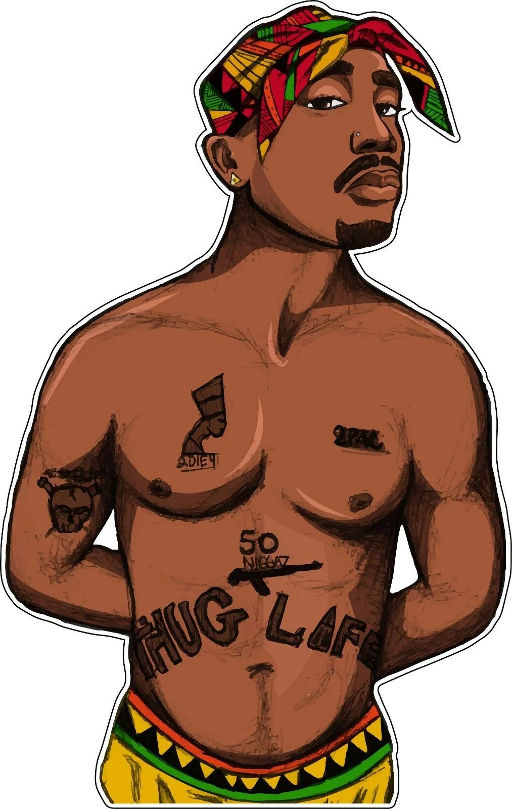 

For Tupac Shakur 2pac Makaveli Outlaw Thug Life Tattoo Africa Bandanna Vinyl Sticker