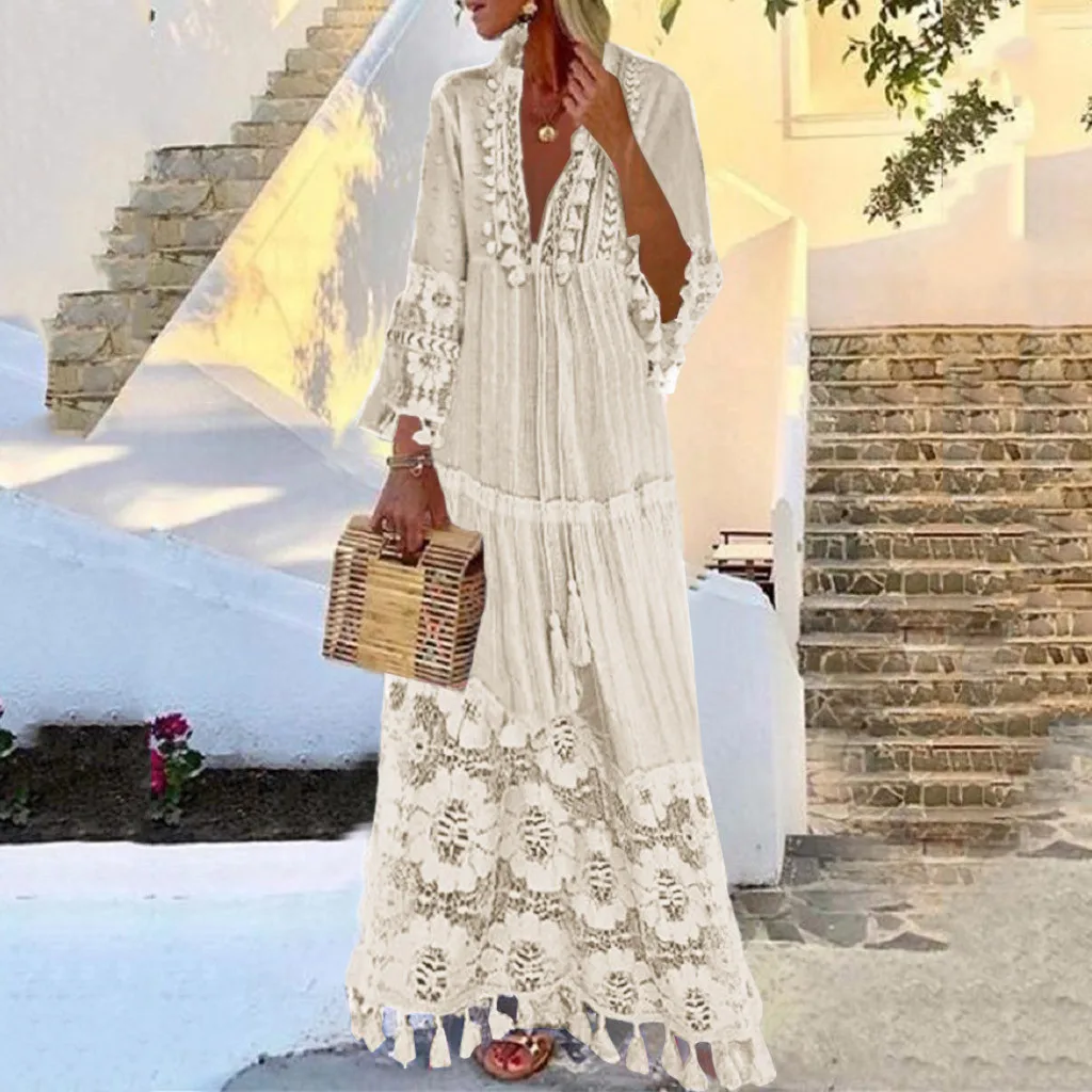 Autumn Fashion Indie Beach Casual Maxi Long Dress Bohemian Oversize V-Neck Solid Color Lace Tassel Dresses Vestidos Mujer Robe
Autumn Fashion Indie Beach Casual Maxi Long Dress Bohemian Oversize V-Neck Solid Color Lace Tassel Dresses Vestidos Mujer Robe