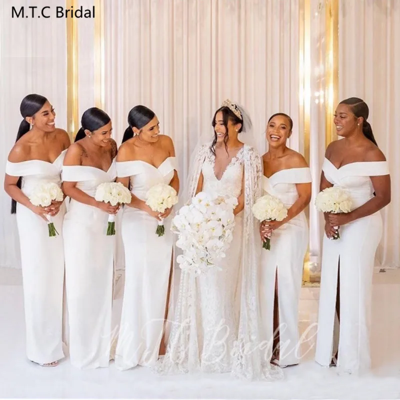 Simple White Long Bridesmaid Dresses With Slit Off The Shoulder Plus Size African Maid Of Honor Dress For Wedding Party Cheap
Simple White Long Bridesmaid Dresses With Slit Off The Shoulder Plus Size African Maid Of Honor Dress For Wedding Party Cheap