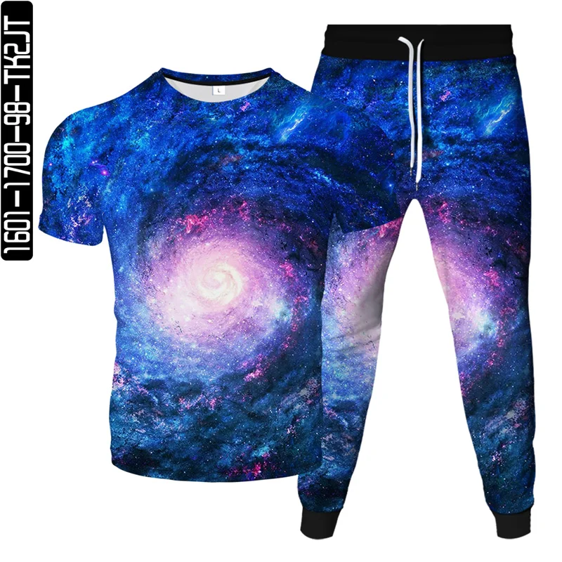 3D printing color trend triangle O-neck T-shirt + lace-up sports pants summer new men's two-piece fashion casual sports series 
3D printing color trend triangle O-neck T-shirt + lace-up sports pants summer new men's two-piece fashion casual sports series