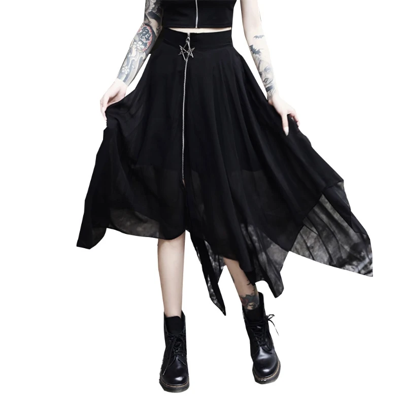 Women Gothic Skirt Asymmetrical Irregular Mesh Midi Long Skirt 2021 Lady Punk Style High Waist Star Zipper Summer Party Clubwear
Women Gothic Skirt Asymmetrical Irregular Mesh Midi Long Skirt 2021 Lady Punk Style High Waist Star Zipper Summer Party Clubwear