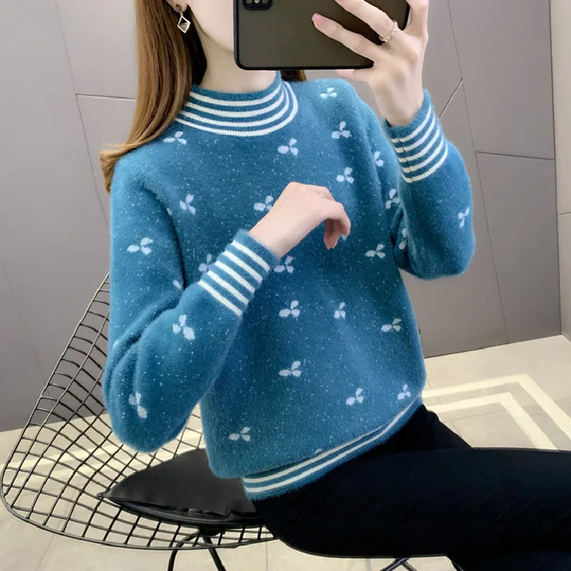 Winter Half High Neck Knit Sweater Pullover Women 2021 Korean Fashion Imitation Mink Cashmere Loose Female Clothes Female Top
Winter Half High Neck Knit Sweater Pullover Women 2021 Korean Fashion Imitation Mink Cashmere Loose Female Clothes Female Top