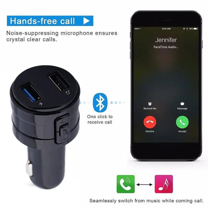 Bluetooth 4.2 FM Transmitter Handsfree Car Kit Wireless Bluetooth Car MP3 Player Audio Receiver Adapter Double USB Car Charger
Bluetooth 4.2 FM Transmitter Handsfree Car Kit Wireless Bluetooth Car MP3 Player Audio Receiver Adapter Double USB Car Charger