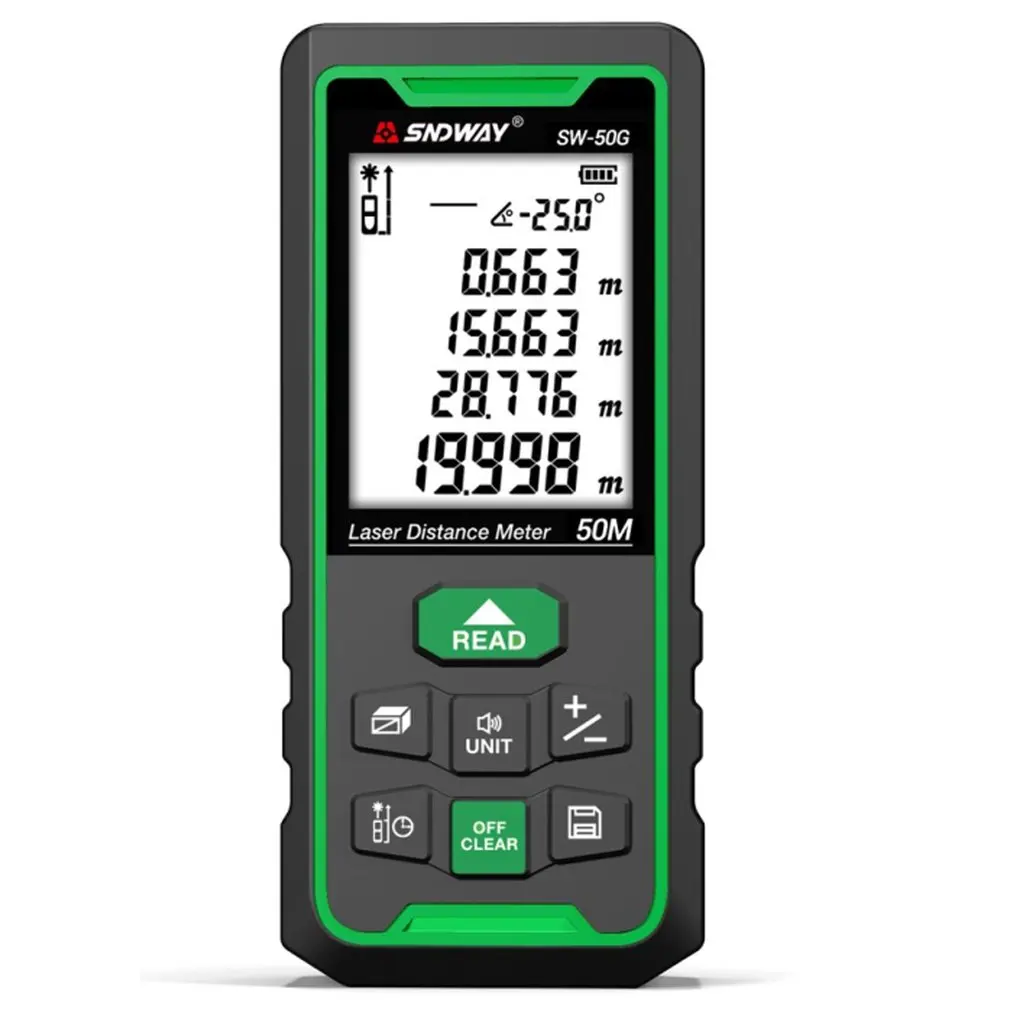 SW-50G Green Laser Distance Meter Rangefinder 50m Laser Range Finder Trena Electronic Level Ruler Laser Tape Measure
SW-50G Green Laser Distance Meter Rangefinder 50m Laser Range Finder Trena Electronic Level Ruler Laser Tape Measure