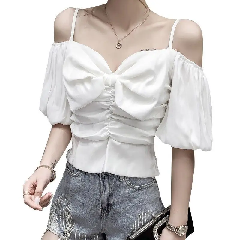 Women's Top Tunictop Off Shoulder Sexy Top Summer Bubble Sleeve Solid Color Shirt Bra Bow Temperament Women's Clothing Fashion
Women's Top Tunictop Off Shoulder Sexy Top Summer Bubble Sleeve Solid Color Shirt Bra Bow Temperament Women's Clothing Fashion