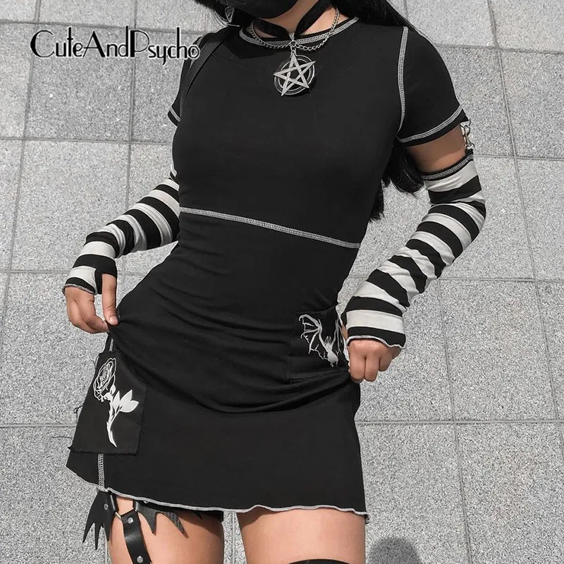 Gothic Floral Print Mini Dress Grunge Striped Patchwork Long Sleeves Dark Outfits Autumn Chic Slim Black Clothes Cuteandpsycho
Gothic Floral Print Mini Dress Grunge Striped Patchwork Long Sleeves Dark Outfits Autumn Chic Slim Black Clothes Cuteandpsycho