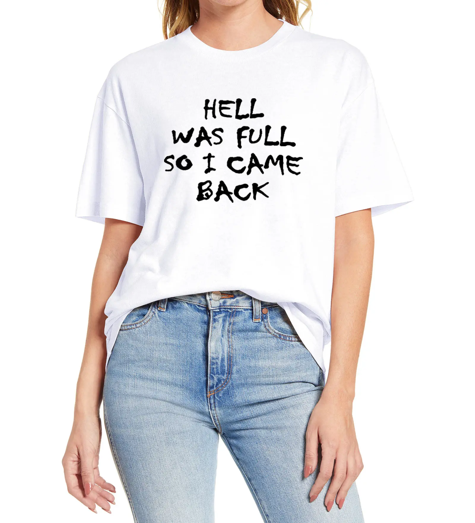 Hell Was Full So I Came Back Printed T-shirts Women Summer 2021 Tops for Teens Loose Female T Shirt Cotton Tee
Hell Was Full So I Came Back Printed T-shirts Women Summer 2021 Tops for Teens Loose Female T Shirt Cotton Tee