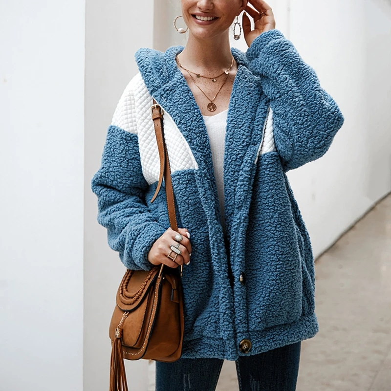 Women Stitching Hoodie Plush Sweatshirt with Pockets Casual Winter Warm Jacket Outwear Long Sleeve Buttons Coat
Women Stitching Hoodie Plush Sweatshirt with Pockets Casual Winter Warm Jacket Outwear Long Sleeve Buttons Coat