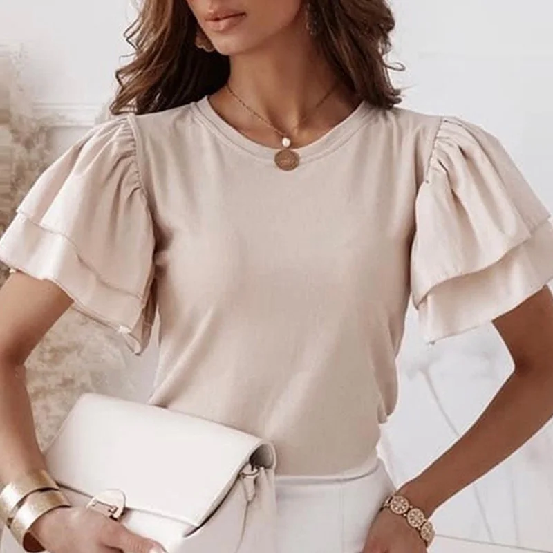 2021 Summer Short Sleeve Women Shirt Pullover Lady Casual O Neck Solid Blouse Shirt Fashion Layered Ruffle Tops Blusa Streetwear
2021 Summer Short Sleeve Women Shirt Pullover Lady Casual O Neck Solid Blouse Shirt Fashion Layered Ruffle Tops Blusa Streetwear