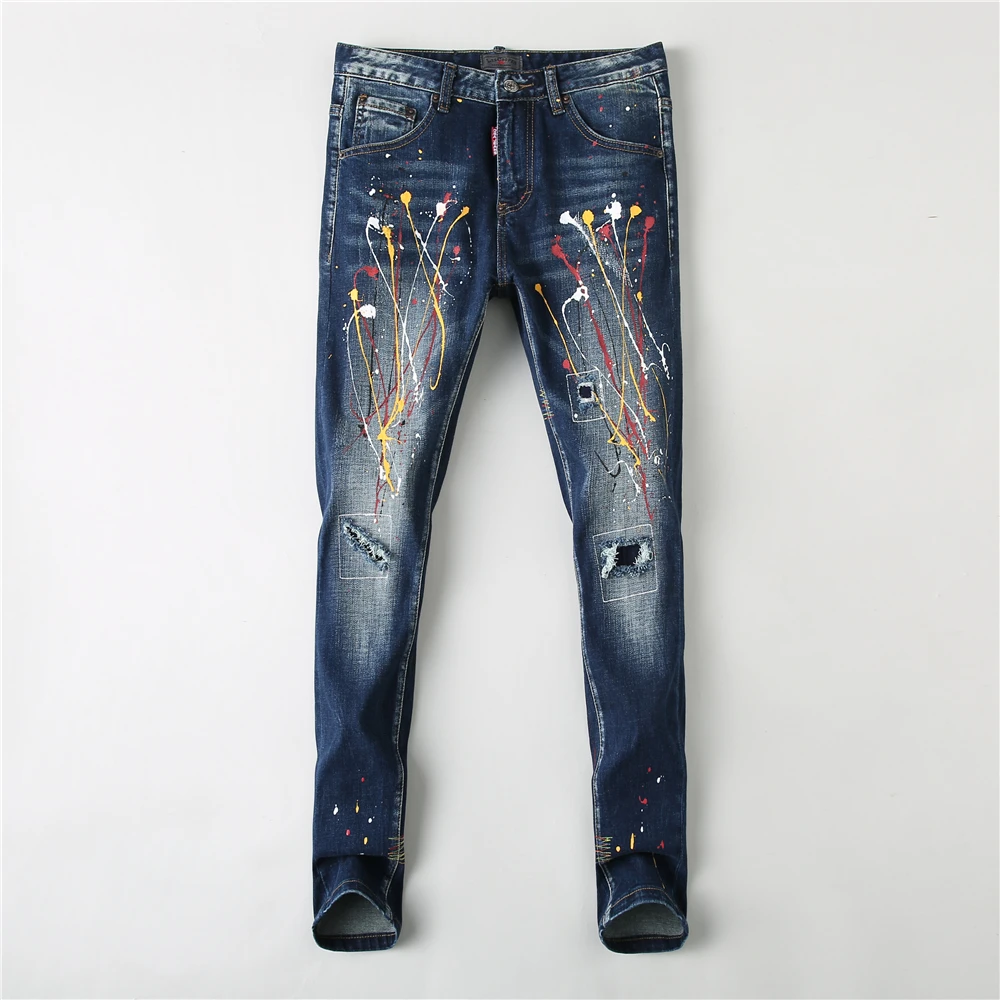 Streetwear Fashion Men Jeans Retro Dark Blue Elastic Slim Fit Ripped Jeans For Men Destroyed Painted Designer Hip Hop Punk Pants
Streetwear Fashion Men Jeans Retro Dark Blue Elastic Slim Fit Ripped Jeans For Men Destroyed Painted Designer Hip Hop Punk Pants