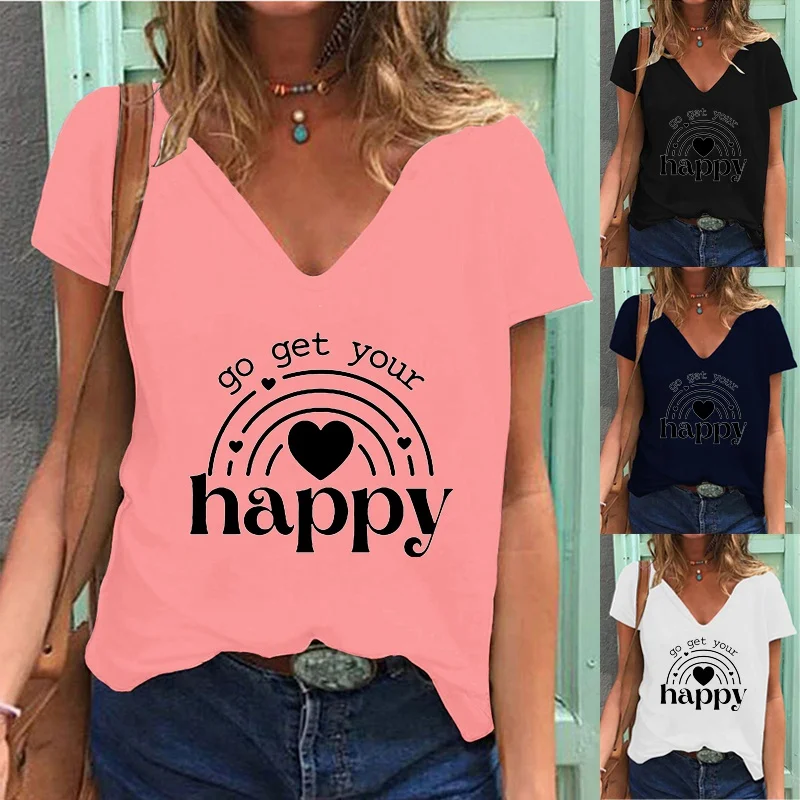 Women's New Summer Fashion Funny Printed T-shirt Casual Short Sleeve Deep V-neck Tee Solid Color Pullover Blouse Tops
Women's New Summer Fashion Funny Printed T-shirt Casual Short Sleeve Deep V-neck Tee Solid Color Pullover Blouse Tops