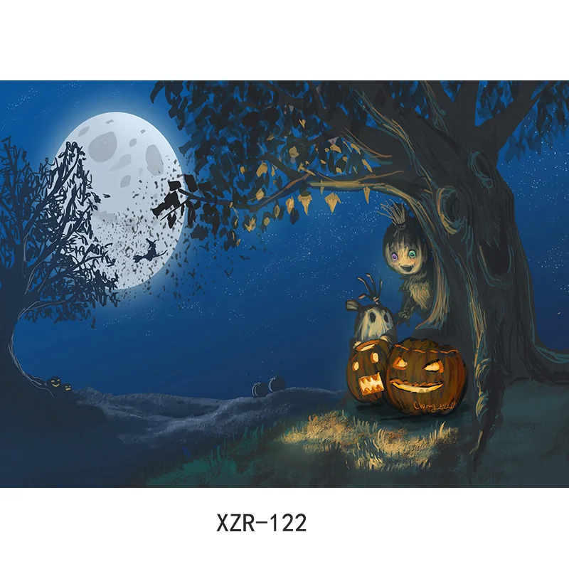 Фон для фотосъемки на Хэллоуин Тыква фонарь лес Луна надгробие детский фон