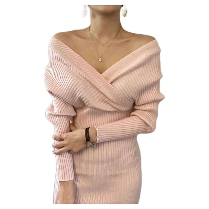 Whimsical Girl Early Spring Korean Chic Cross V-neck Sexy off-the-Shoulder Western Style Slim Fit Knitted Dress Fashion
Whimsical Girl Early Spring Korean Chic Cross V-neck Sexy off-the-Shoulder Western Style Slim Fit Knitted Dress Fashion