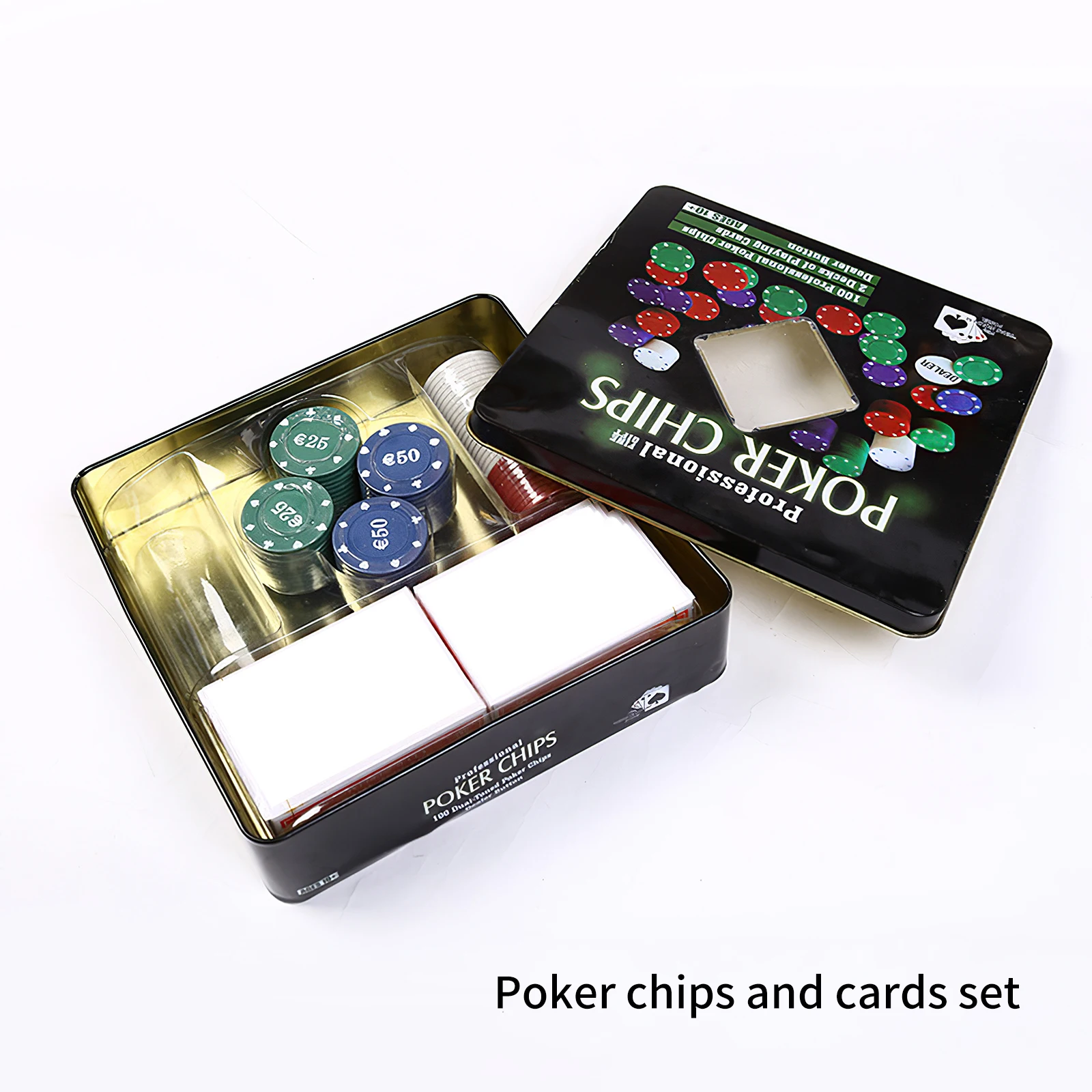 100Pcs Classic Chip and Cards Set Professional 4 Colors Casino Poker Chips Set Poker Jetton Counter Tokens with 2 Poker Pack
100Pcs Classic Chip and Cards Set Professional 4 Colors Casino Poker Chips Set Poker Jetton Counter Tokens with 2 Poker Pack