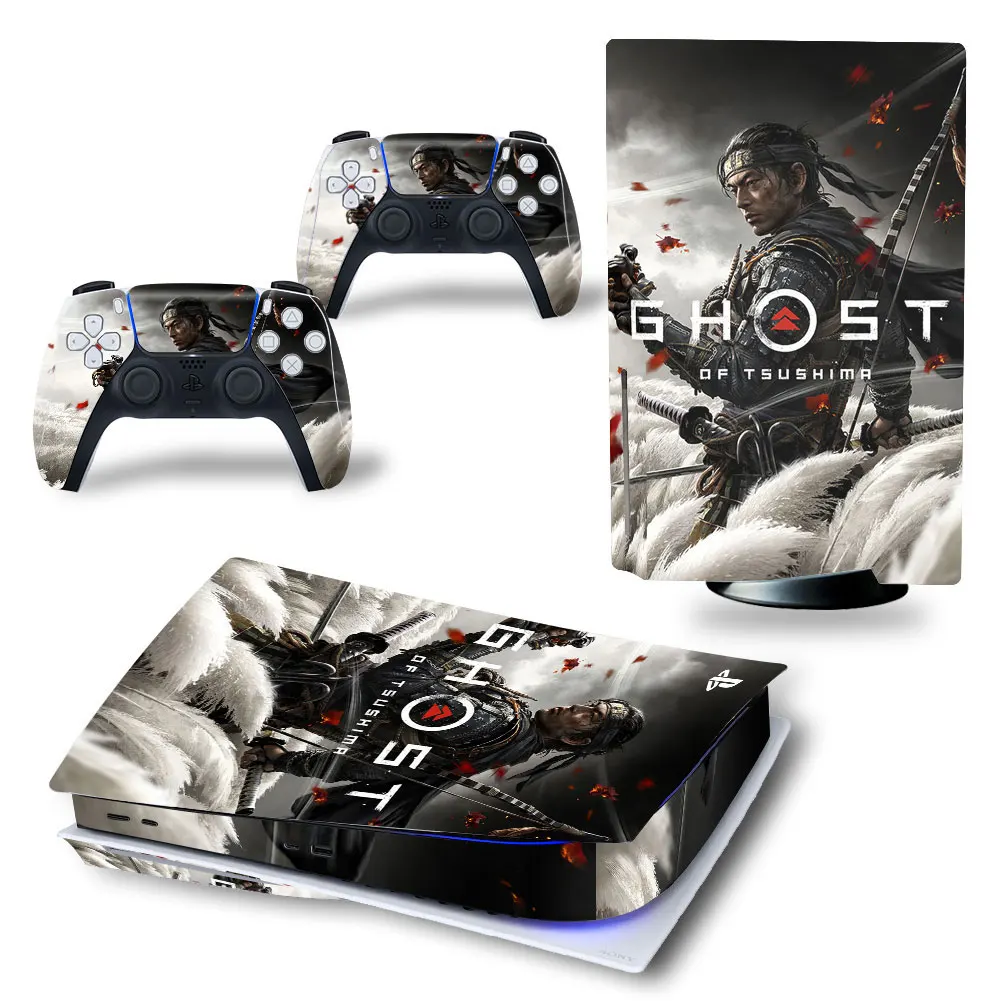 Tsushima Game PS5 disk digital editon decal skin sticker for Console and two Controllers Vinyl stickers | Электроника