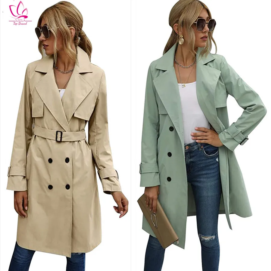 Fashion Women Casual Solid Color Coat Adults Autumn Elagant Fashion Long Sleeve Lapel NeckDouble Breasted Belted Trench Coat
Fashion Women Casual Solid Color Coat Adults Autumn Elagant Fashion Long Sleeve Lapel NeckDouble Breasted Belted Trench Coat