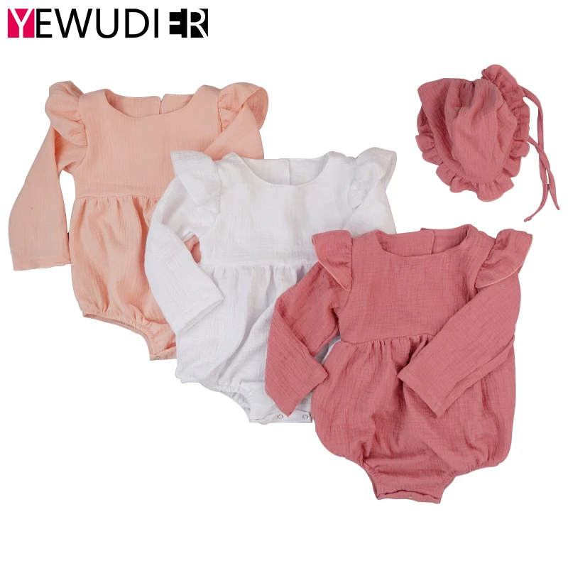 Fashion Baby Girls Romper Clothes Cute Ruffle Long Sleeve Playsuits Newborn Solid Soft Jumpsuit Toddler Outfits With One Sun Hat
Fashion Baby Girls Romper Clothes Cute Ruffle Long Sleeve Playsuits Newborn Solid Soft Jumpsuit Toddler Outfits With One Sun Hat