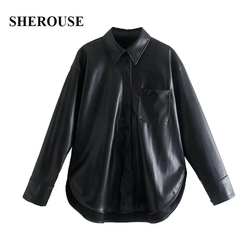 Sherouse Women Fashion Faux Leather Shirt Single Breasted Long Sleeves Lapel Collar Vintage Chic Lady Woman PU Jacket Tops
Sherouse Women Fashion Faux Leather Shirt Single Breasted Long Sleeves Lapel Collar Vintage Chic Lady Woman PU Jacket Tops