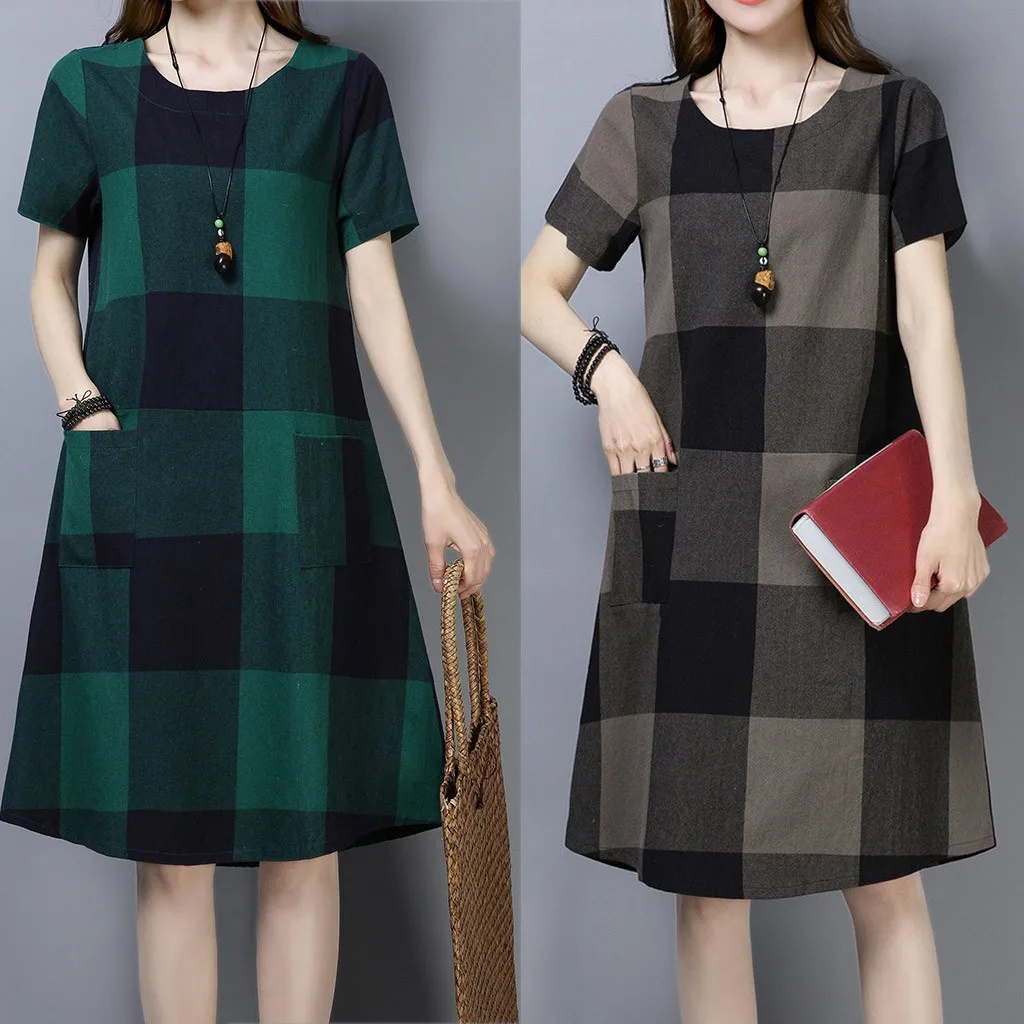 Sagace women's summer Plaid print short sleeve retro casual loose dress Korean skirt vestidos de mujer casual 2021
Sagace women's summer Plaid print short sleeve retro casual loose dress Korean skirt vestidos de mujer casual 2021