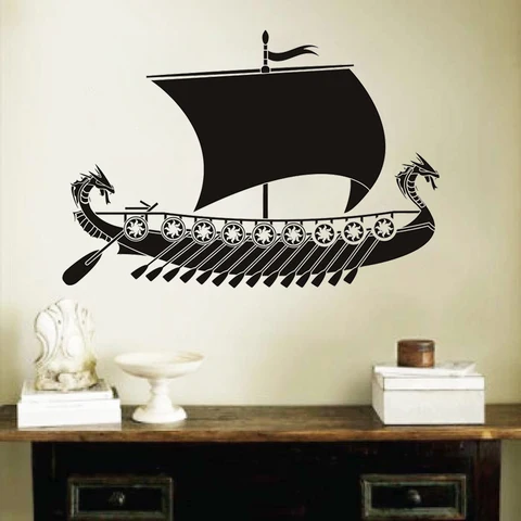 Настенный стикер Dragon Viking Ship, наклейка на стену в виде лодки, декор для гостиной, спальни, дома, виниловое художественное украшение для обоев