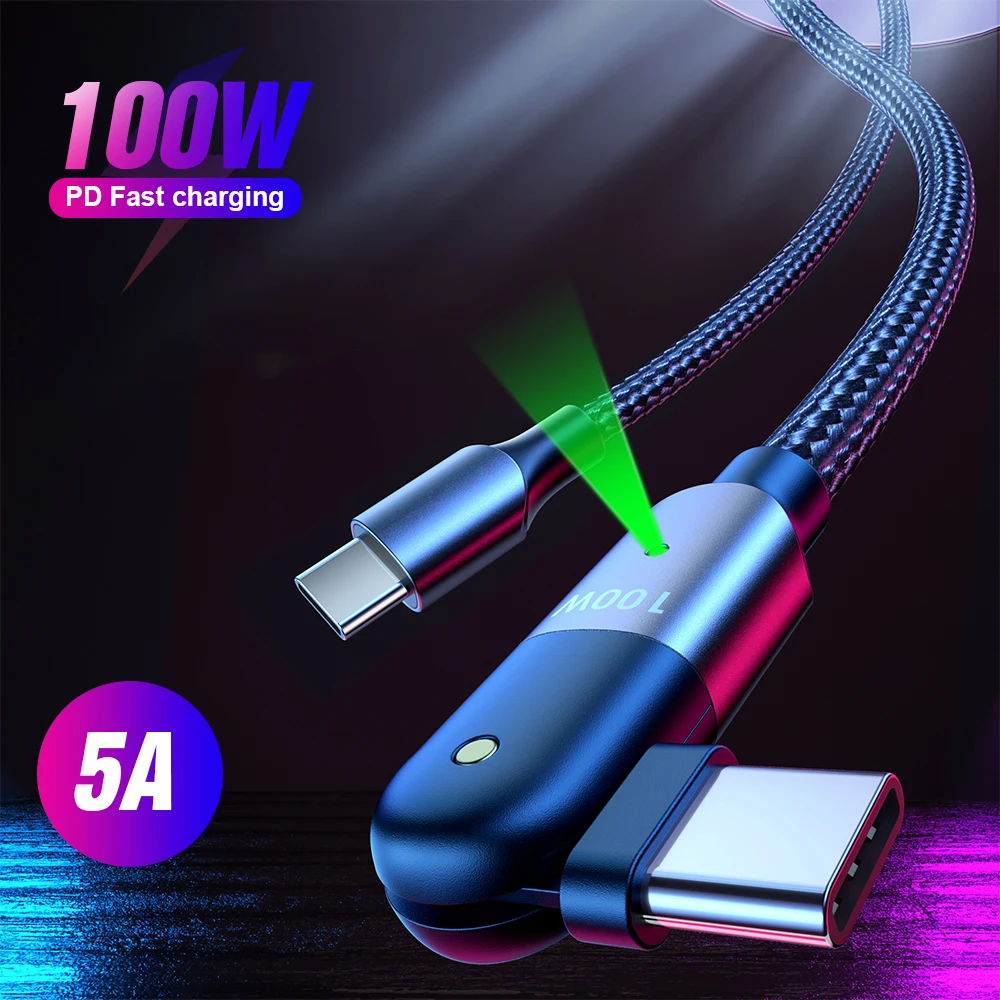 

5A USB Type-C To Type C PD Quick Charging Cable 60W/100W 180 Degree Rotating Elbow Type C Data Kable For Samsung Huawei Xiaomi
