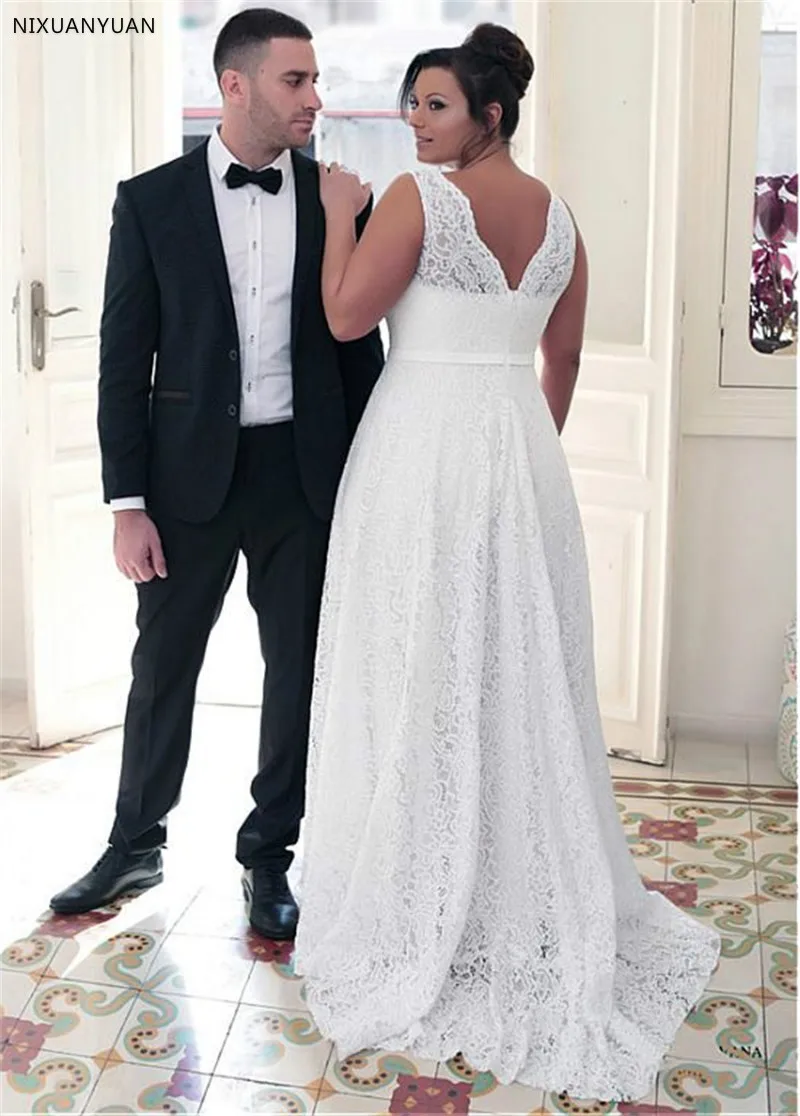 Fashionable Lace Jewel Neckline A-line Plus Size Wedding Dresses With Bowknot White Lace 26W Bridal Gowns 
Fashionable Lace Jewel Neckline A-line Plus Size Wedding Dresses With Bowknot White Lace 26W Bridal Gowns