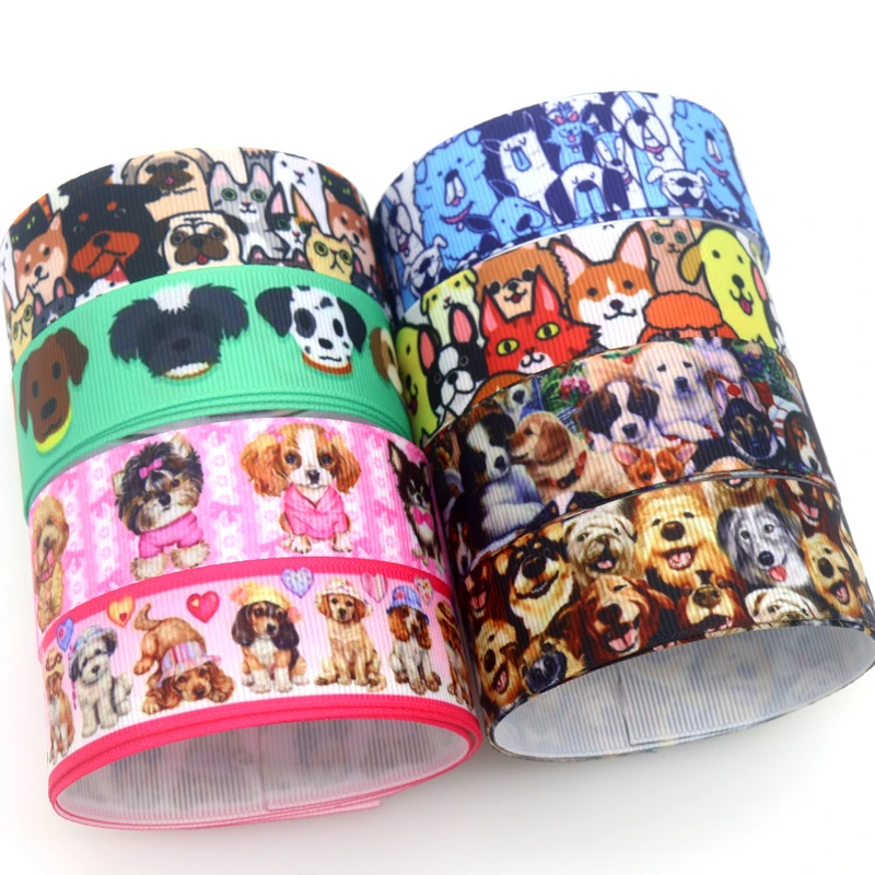 

DHK 50yards Dog Dogs Printed Grosgrain Ribbon Accessory Hairbow Headwear Decoration DIY Wholesale Craft S1646