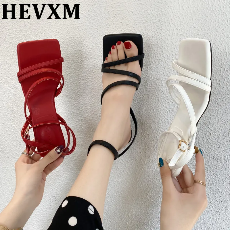

Женские сандалии-гладиаторы HEVXM, на узком ремешке, с квадратным носком, с пряжкой на щиколотке, лето 2020