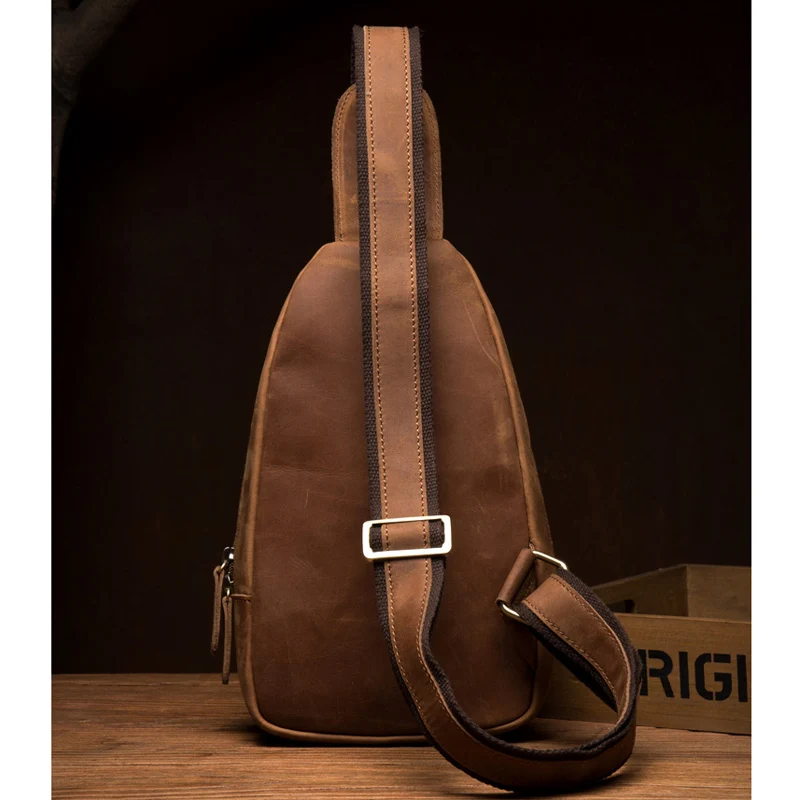 BOLEKE CrossBody Chest Bag Crazy Horse Leather Men bags Vintage Genuine Packs Retro Sling Bags Zipper Shoulder | Багаж и сумки