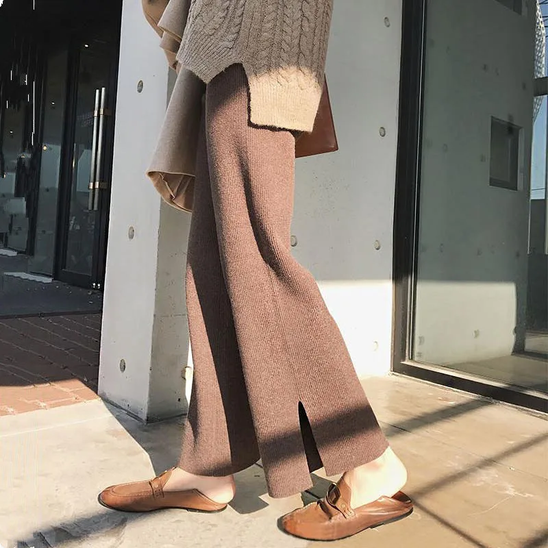One size knitted wide-leg pants women's autumn winter Loose Solid color Split fork high-waisted draped casual trousers pants
One size knitted wide-leg pants women's autumn winter Loose Solid color Split fork high-waisted draped casual trousers pants