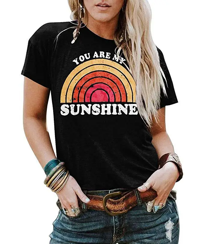 2021 in Europe and the female coat Sunshine printing round collar short sleeve T-shirt
2021 in Europe and the female coat Sunshine printing round collar short sleeve T-shirt
