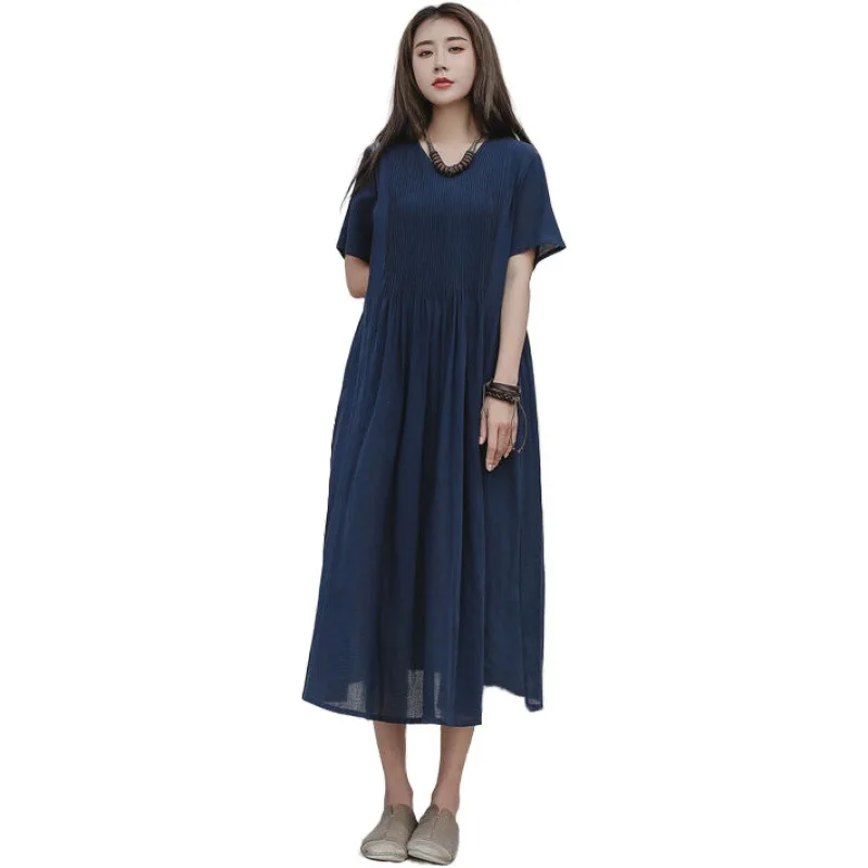 Summer Cotton V-neck Solid Color Thin Leisure Solid Color Dress Short Sleeve Leisure Comfortable Dresses For Ladies
Summer Cotton V-neck Solid Color Thin Leisure Solid Color Dress Short Sleeve Leisure Comfortable Dresses For Ladies