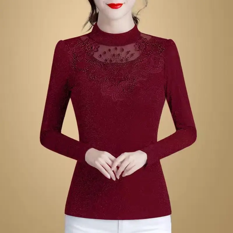 Autumn Winter Long Sleeve Thick Warm Blouse Women Fashion Embroidery Mesh Stitch Tops and Blouses Women Blouse W986
Autumn Winter Long Sleeve Thick Warm Blouse Women Fashion Embroidery Mesh Stitch Tops and Blouses Women Blouse W986