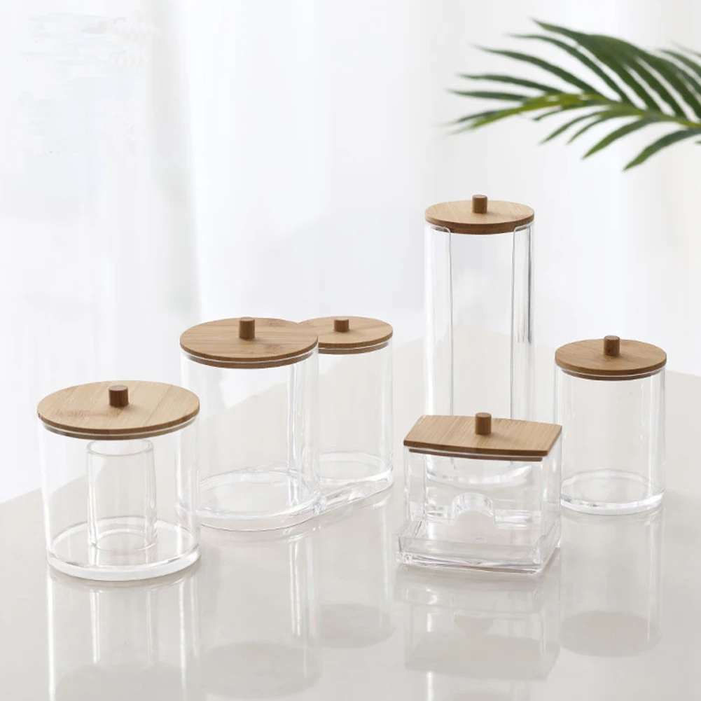 Cotton Swab Holder with Wood Lid Transparent Makeup Container Jewelry Organizer Storage Box for Bathroom Home Organization
Cotton Swab Holder with Wood Lid Transparent Makeup Container Jewelry Organizer Storage Box for Bathroom Home Organization