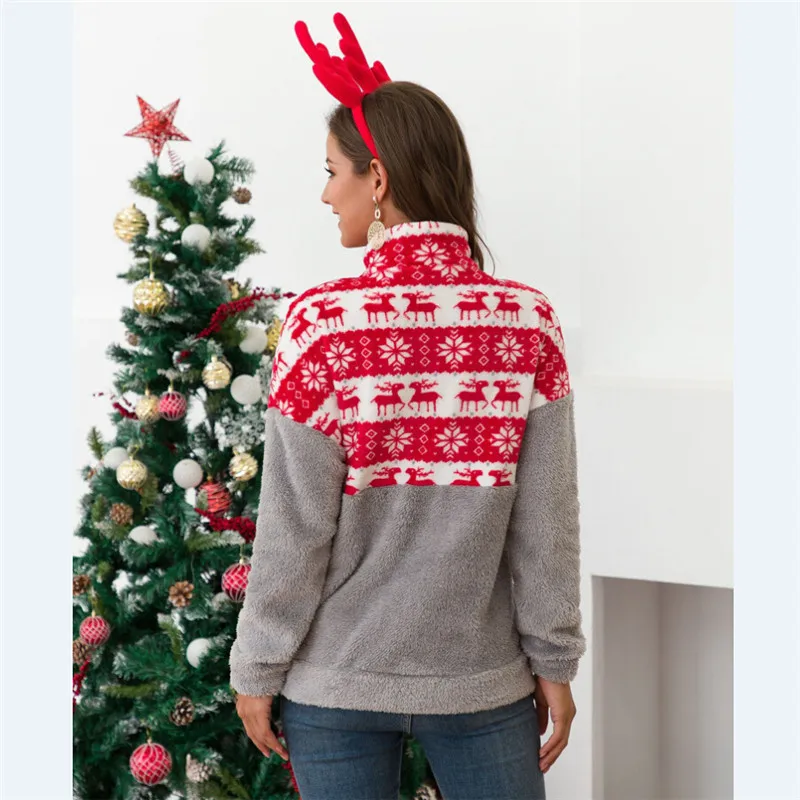 Winter Fleece Sweatshirt Fashion Xmas Patchwork Fluffy Thick Sweater Warm Zipper Pullovers Women Winter Coat Sherpa Tops 2019
Winter Fleece Sweatshirt Fashion Xmas Patchwork Fluffy Thick Sweater Warm Zipper Pullovers Women Winter Coat Sherpa Tops 2019
