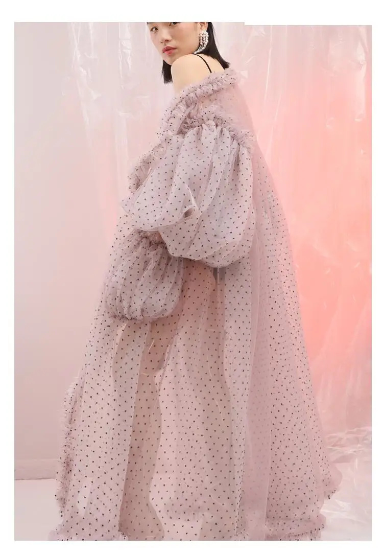 Women Dresses Irregular Dot Print Mesh Long Dress Ladies V Neck Large Lantern Sleeve Perspective Loose Summer Dresses
Women Dresses Irregular Dot Print Mesh Long Dress Ladies V Neck Large Lantern Sleeve Perspective Loose Summer Dresses