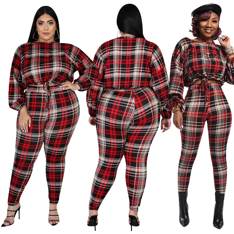 Костюм спортивный Wonen, Топ с длинным рукавом и штаны в клетку, S-3XL 
Костюм спортивный Wonen, Топ с длинным рукавом и штаны в клетку, S-3XL