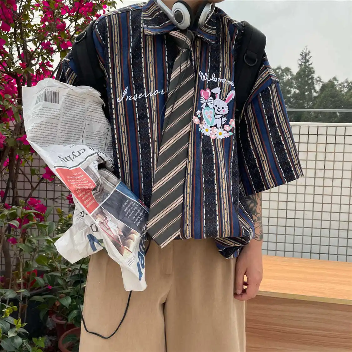 EBAIHUI Oversized Shirts High-quality Rabbit Embroidered Striped Blouses Contrast Color Casual Shirt Half Sleeve Button T-shirt
EBAIHUI Oversized Shirts High-quality Rabbit Embroidered Striped Blouses Contrast Color Casual Shirt Half Sleeve Button T-shirt