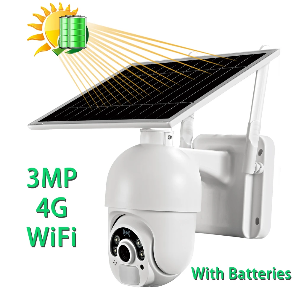 3MP Wi-Fi Солнечная камера 3G 4G Sim-карта скоростная купольная мини PTZ-камера на