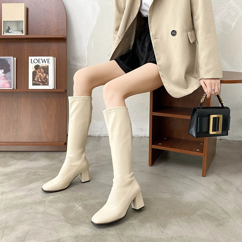 Faux Leather Women Knee High Boots Pointed Toe Boots Women Long Chunky Block High Heel Boots Black Apricot Brown
Faux Leather Women Knee High Boots Pointed Toe Boots Women Long Chunky Block High Heel Boots Black Apricot Brown