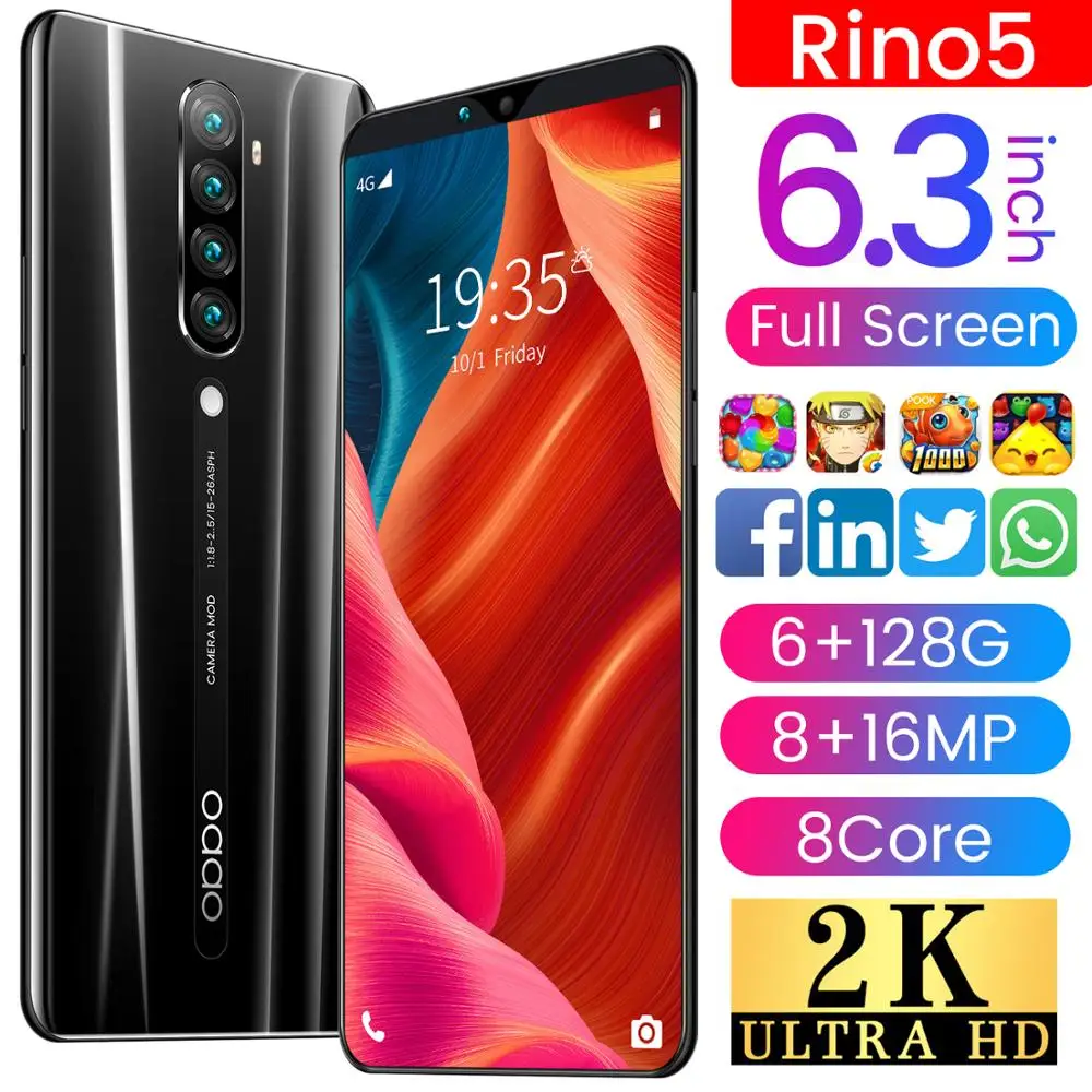 Rino5 6.3 Inch Full Screen Dual SIM 4800mAh 8 Core Andriod Cell Phones 16 Million HD Rear Cameras MTK6580 6+128GB Smartphones
Rino5 6.3 Inch Full Screen Dual SIM 4800mAh 8 Core Andriod Cell Phones 16 Million HD Rear Cameras MTK6580 6+128GB Smartphones