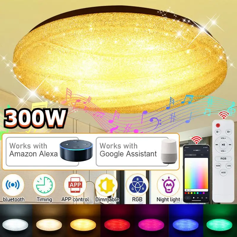 WIFI Modern RGB LED Ceiling Lights Home Lighting 300W APP bluetooth Music Light Bedroom Smart Ceiling Lamps With Remote Control
WIFI Modern RGB LED Ceiling Lights Home Lighting 300W APP bluetooth Music Light Bedroom Smart Ceiling Lamps With Remote Control