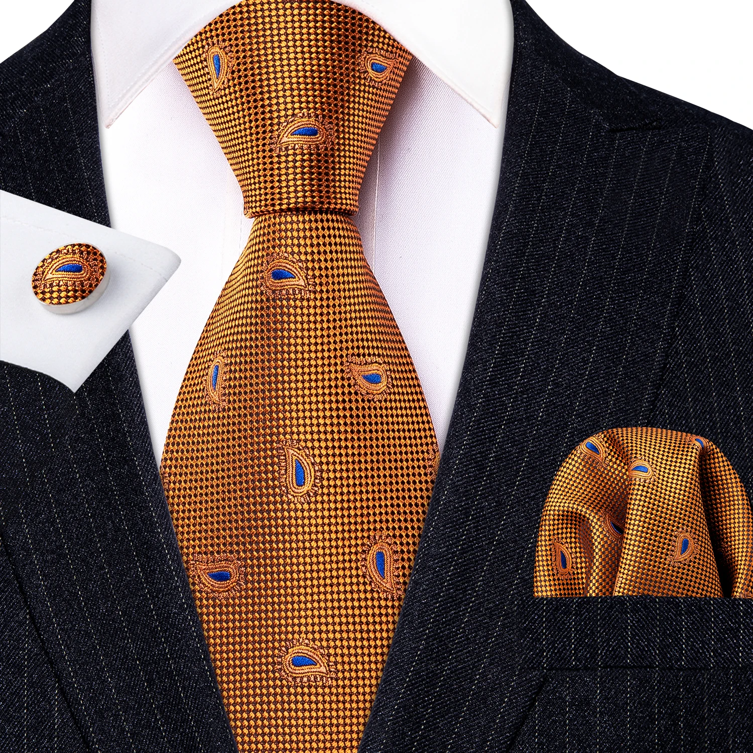 

Новинка, модные мужские галстуки, галстуки, желтые Пейсли, 100% шелк, жаккард, для вечеринки, бизнес платок, запонки для мужчин, Барри. Ван