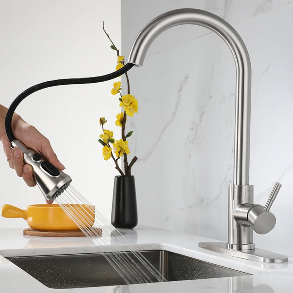 Kitchen Faucet 3 Water Effect High Arc Brushed Nickel Finish Stainless Steel Single Handle Pull Out Kitchen Sink Tap
Kitchen Faucet 3 Water Effect High Arc Brushed Nickel Finish Stainless Steel Single Handle Pull Out Kitchen Sink Tap