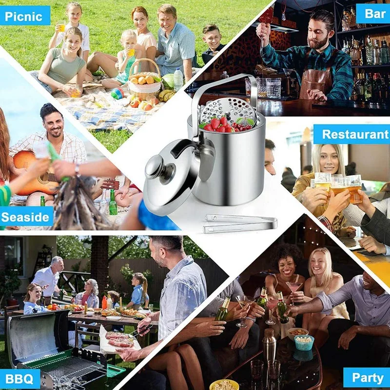 Ice Bucket with Lid, Double-Walled Ice Bucket with Lid, Stainless Steel, 1.3 Liter Insulated Ice Bucket
Ice Bucket with Lid, Double-Walled Ice Bucket with Lid, Stainless Steel, 1.3 Liter Insulated Ice Bucket